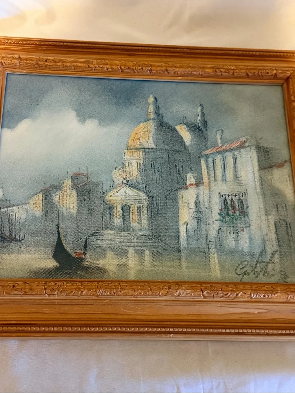 Vintage Framed Venice Canal Wall Art Print Ornate Wood Frame European Landscape